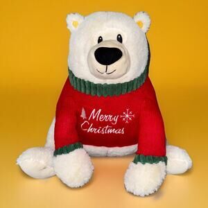 AMERICAN GREETINGS MERRY CHRISTMAS PLUSH BEAR 12 IN RED SWEATER PREOWNED CUDDLY